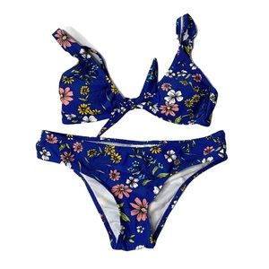 Hot Water Blue Floral 2 Piece Bikini Size S